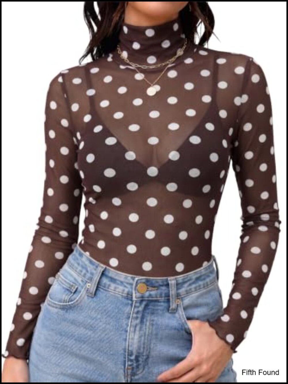 Women's Mesh Turtleneck Long Sleeve Sheer Blouse Top